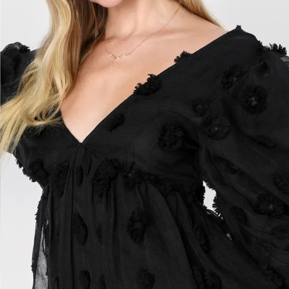 Lulus Aesthetic Darling Black Clip Dot Babydoll Mini Dress - Picture 4 of 12